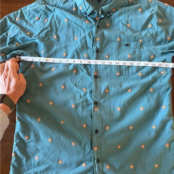 Roark Teal Button-Down Shirt with Orange Pattern - Picture 3 of 5